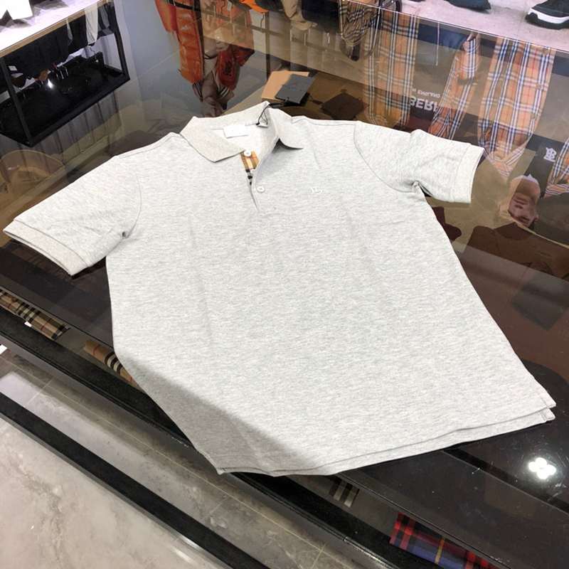 夏季新款男士休闲气质tb刺绣珠地棉格纹纯色翻领polo衫短袖t恤