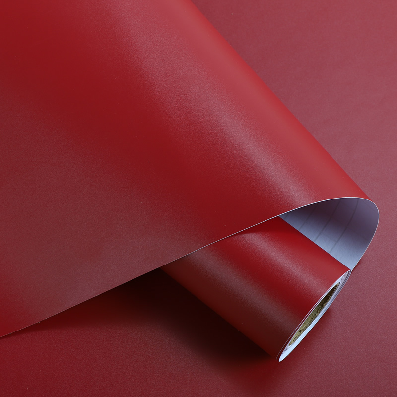 25n加厚枣红红色色贴纸壁纸自粘防水不干胶酒红墙纸深暗红即时贴