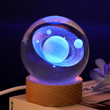 创意3D水晶球小夜灯情人礼品卧室书房彩色发光立体内雕玻璃球摆件