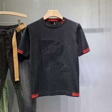山力达迪男士t恤短袖夏季新款潮牌设计师款拼色字母提花青年帅气
