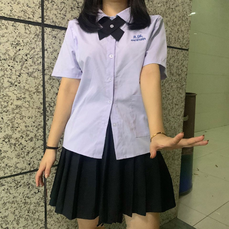 泰国校服娜诺泰式女孩jk衬衫制服套装百褶裙高中学生毕业班服