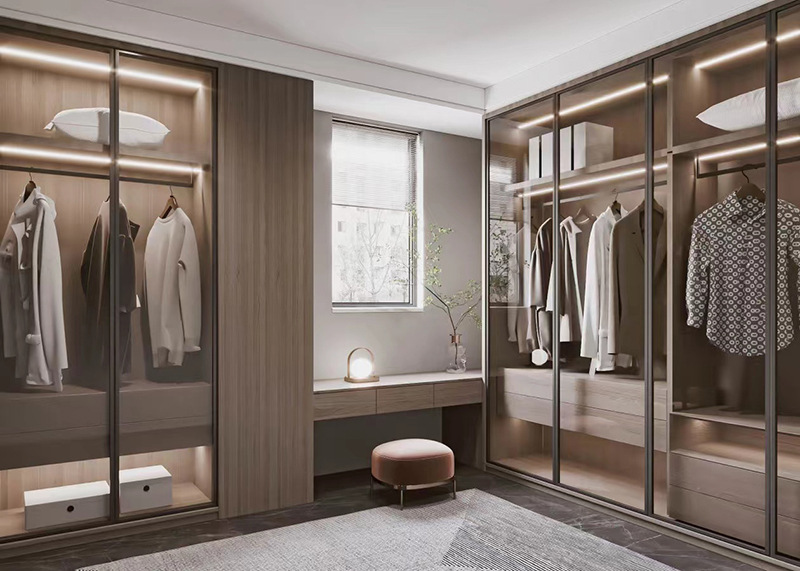 定 制轻奢玻璃衣柜门 极简铝框玻璃柜门 家用卧室衣橱衣帽间柜