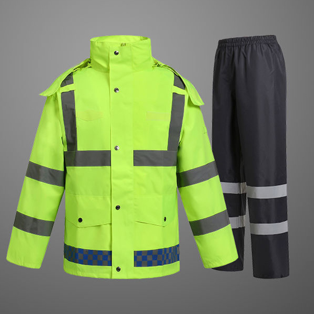 厂家批发户巡逻反光雨衣 志愿者户外防雨套装 荧光条雨衣雨裤