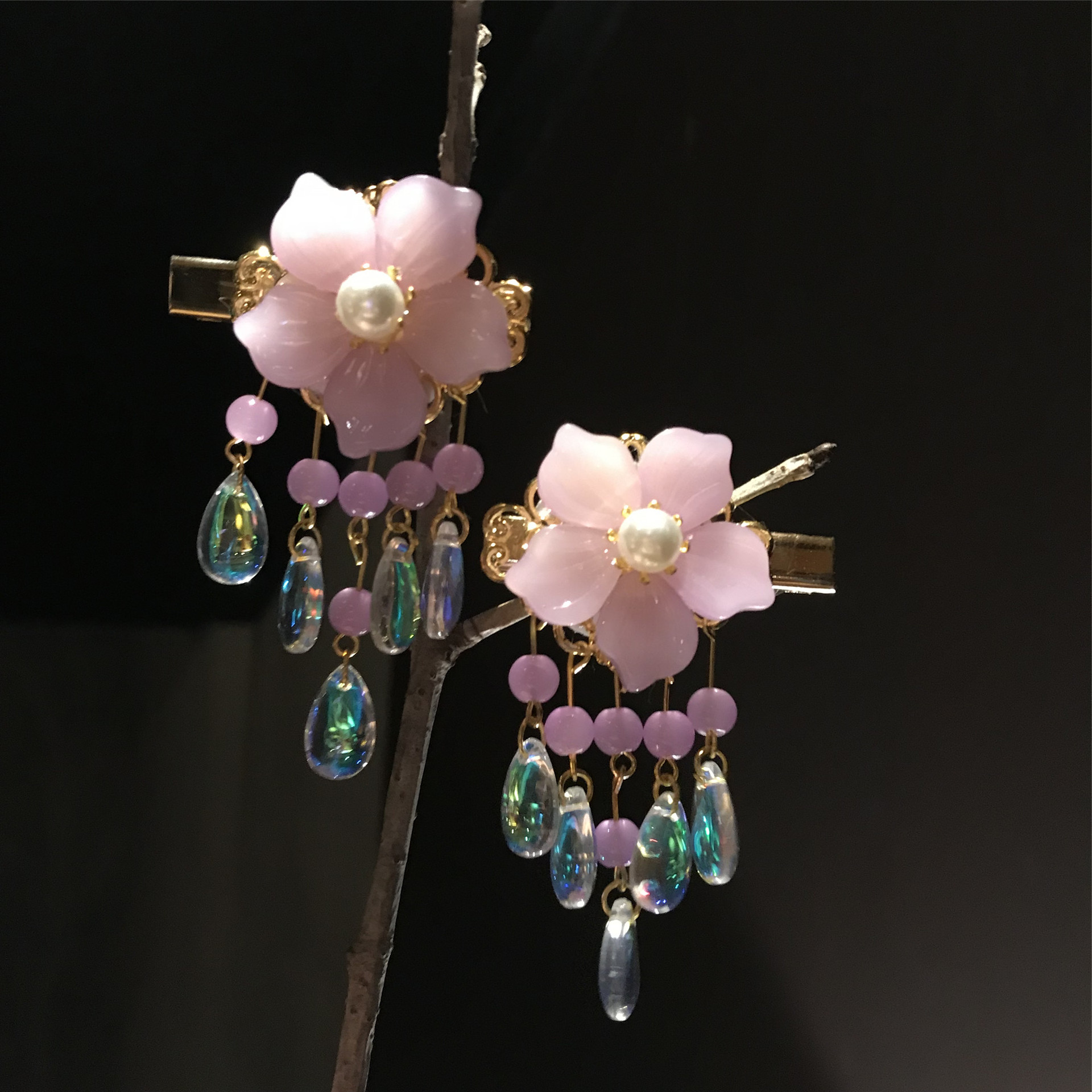 汉服表演头饰女超仙气古风发饰古装配饰品风铃流苏步摇边夹发夹子