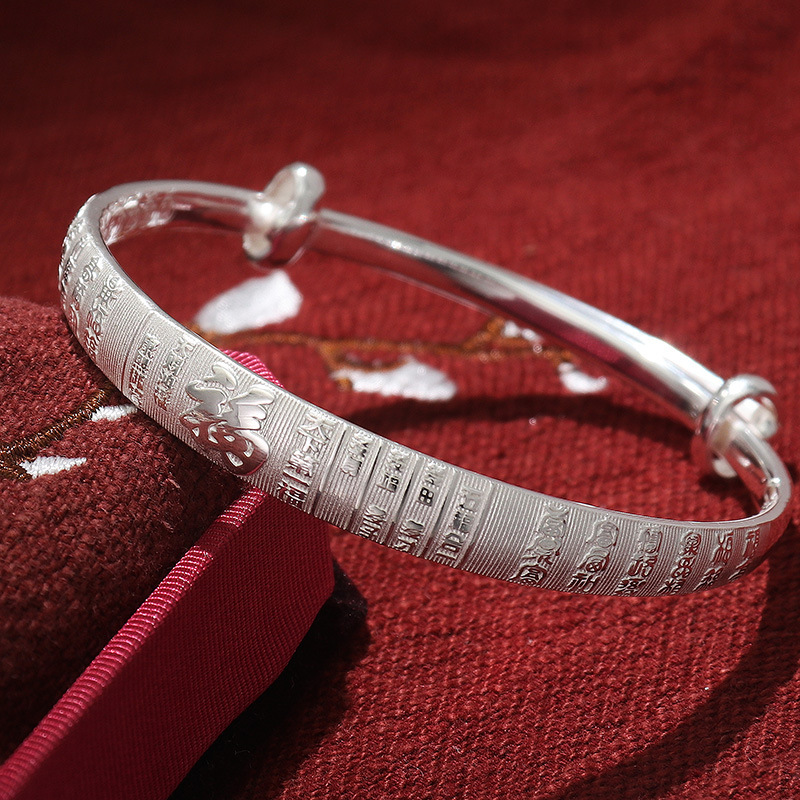 9万足银福字纯银手镯 实心正品传承送妈妈送奶奶纳百福银镯子