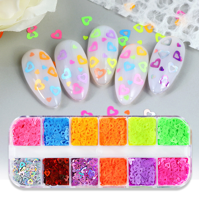 12 Grid Boxed Color Shaped Sequins Butterfly Love Heart Flowers XINGX Nail Art DIY Sequins Ornament Wholesale