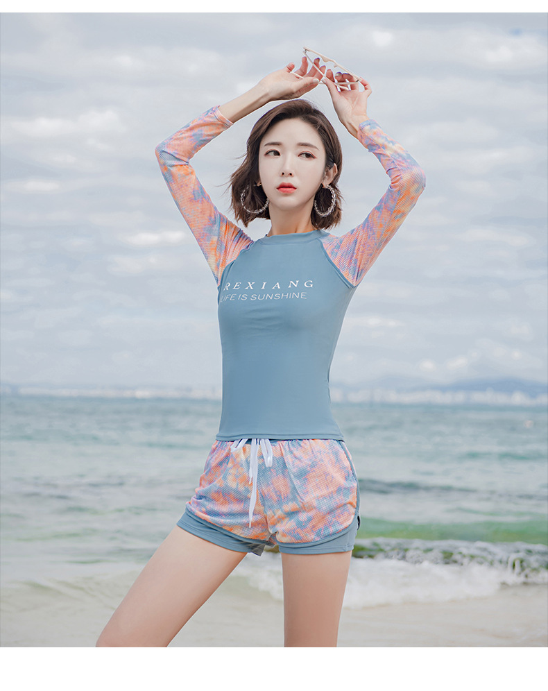 韩国ins泳衣女分体长袖上衣防晒性感bikini运动款两件套 温泉泳装