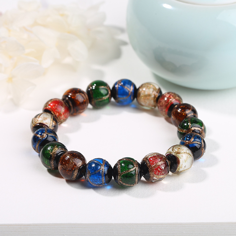 北京同款香灰琉璃五彩色多宝单圈男女款新款手串手链蓝红棕白绿