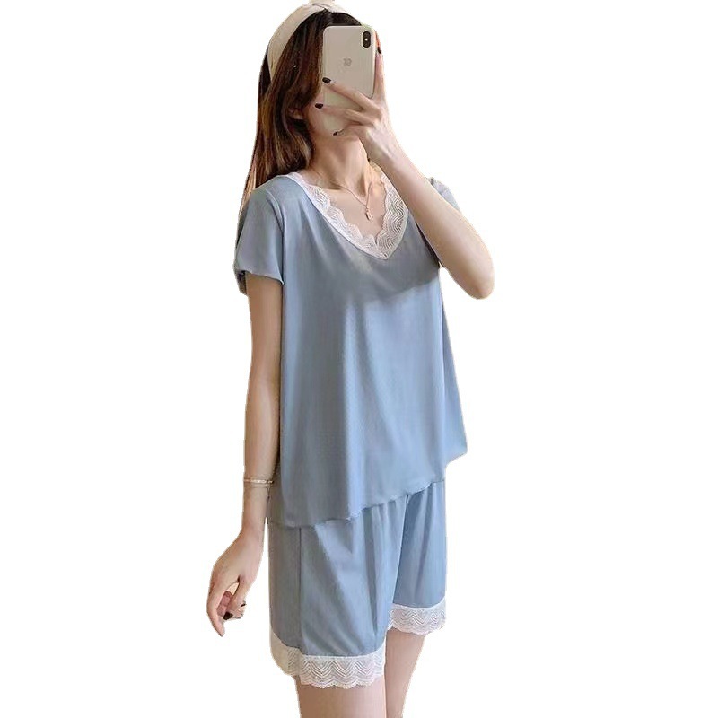 New Casual Pajamas Suit Women's Spring and Summer Fashion plus Size Solid Color Homewear Korean Style Loose Suitable for Daily Wear Two-Piece Set