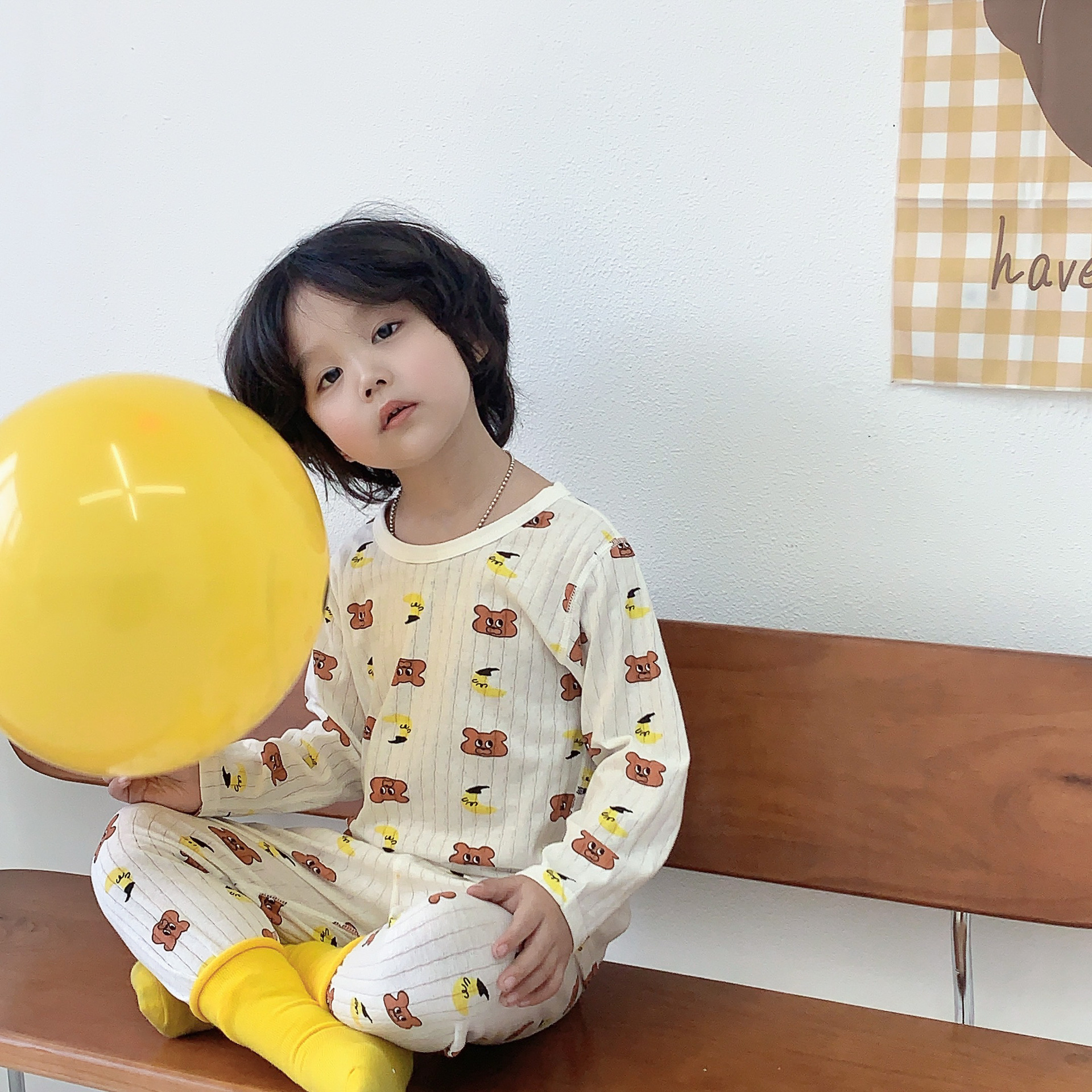 儿童长袖空调服男孩夏季薄款纯棉睡衣男女童套装中大童女孩家居服