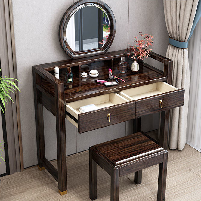 乌金木新中式实木梳妆台组合轻奢主卧化妆桌轻奢收纳桌凳卧室家具
