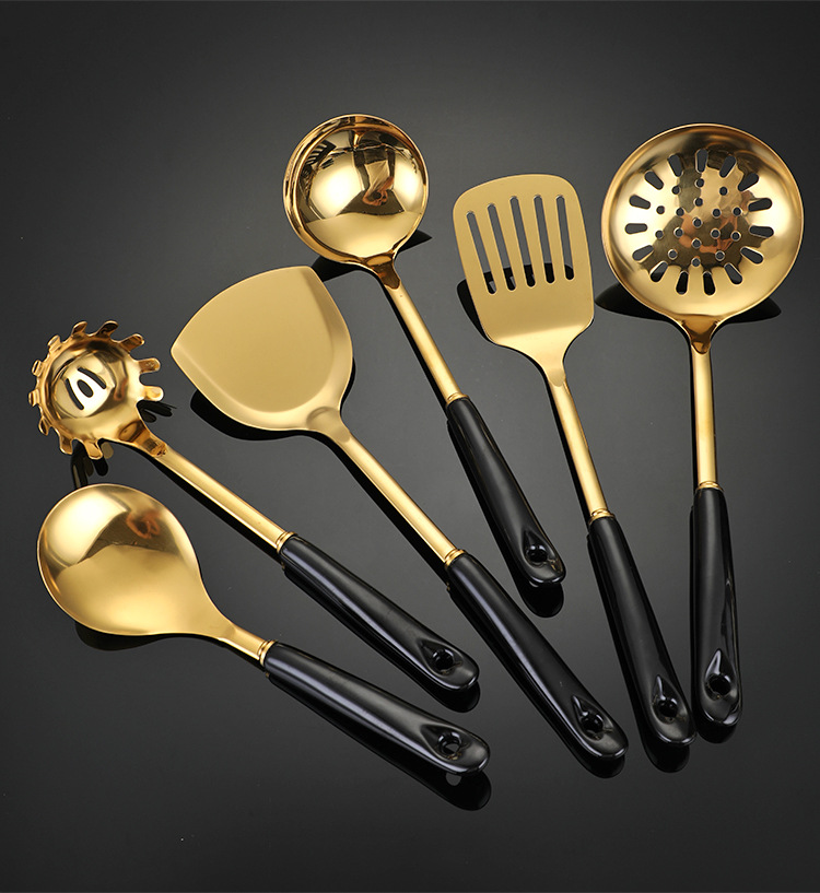 轻奢镀金厨具7件套 陶瓷手柄不锈钢厨具套装锅铲漏勺汤勺厨房用品