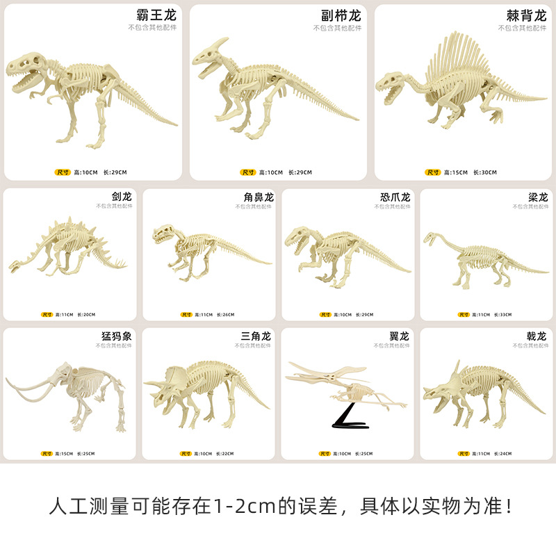 恐龙化石拼装模型考古玩具儿童手工diy 宝藏标本霸王龙恐龙骨架