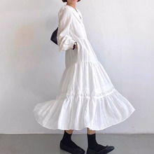 法式白色浪漫优雅连衣裙女春秋复古赫本风小个子气质宽松显瘦长裙