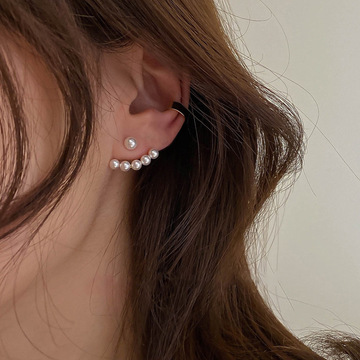 s925银针韩国气质一款两戴珍珠耳钉个性创意超仙耳坠气质百搭耳环