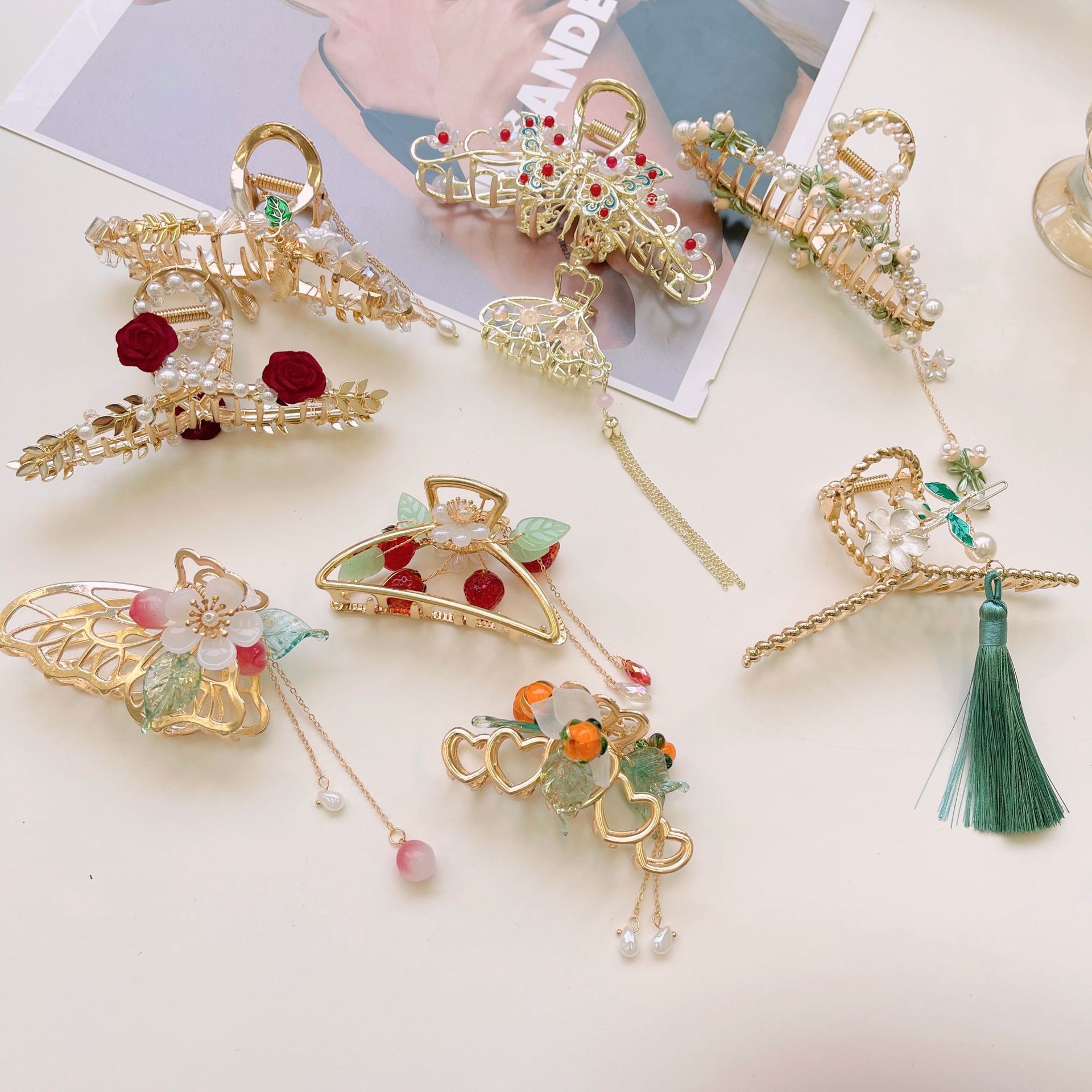 国风蝴蝶流苏抓夹高级感古风发夹网红发抓气质盘发发卡后脑勺夹子