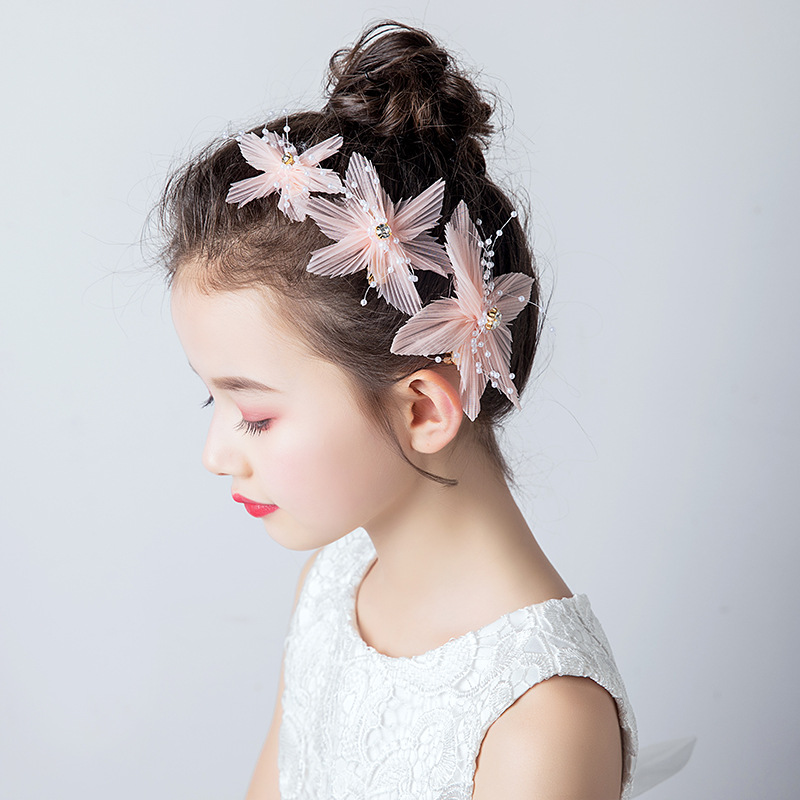女童发夹儿童头饰小女孩头花粉色演出发饰生日发卡花朵公主甜美风