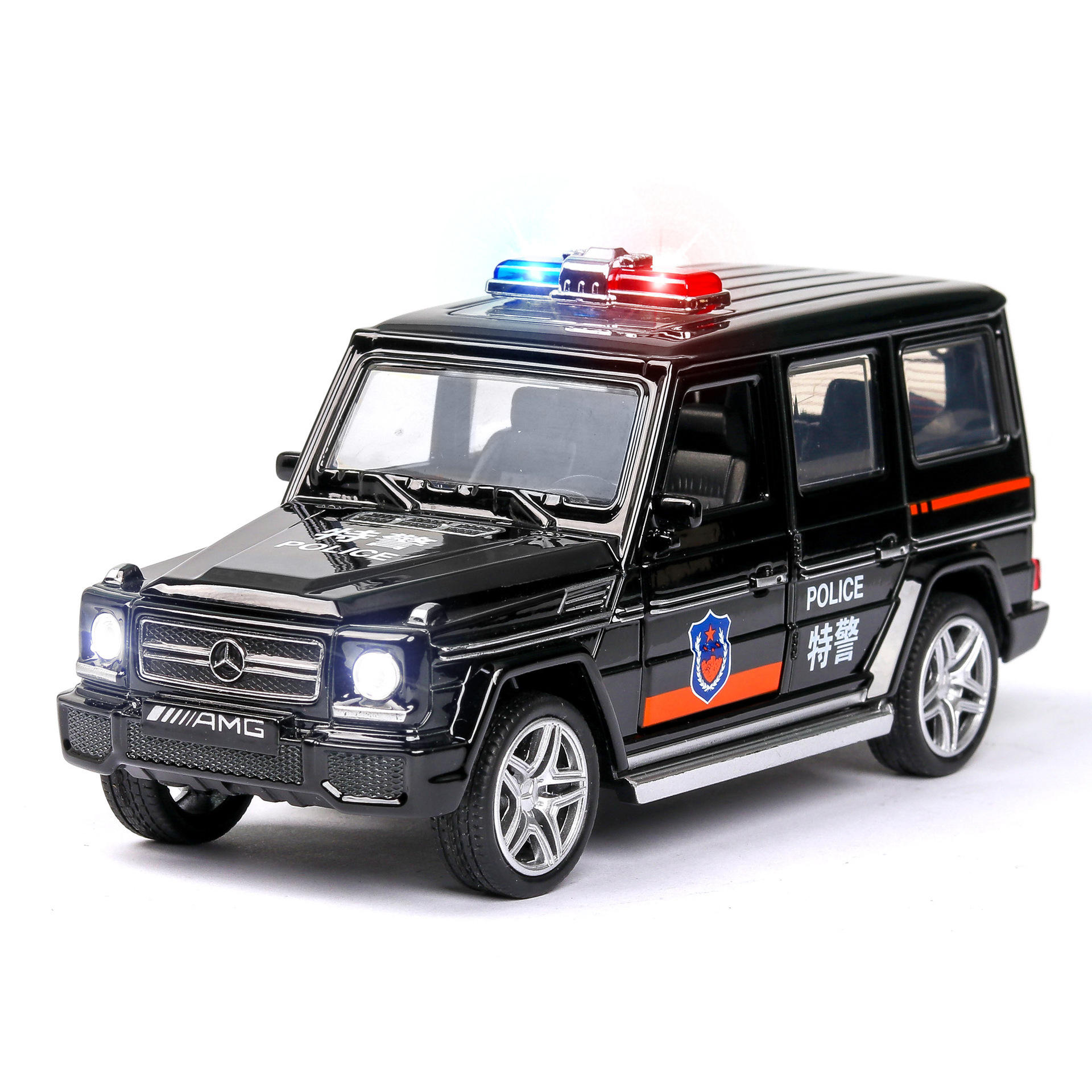 建元奔驰g65警车合金车模 1:32回力车仿真男孩汽车模型儿童玩具车