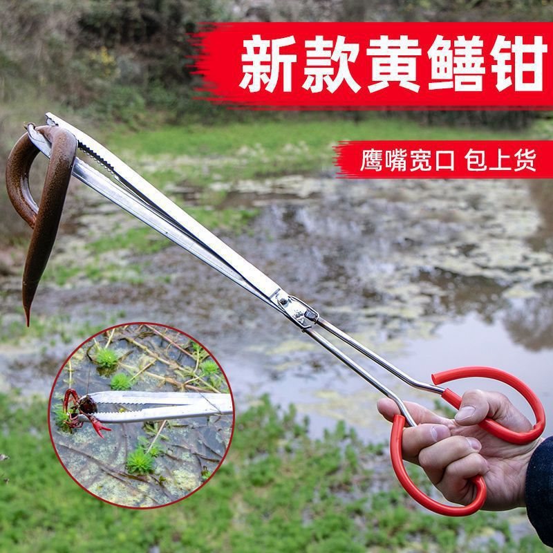 抓螃蟹工具防滑钳子黄鳝夹子泥鳅鳝鱼捉控鱼钳器不锈钢垃圾夹加长