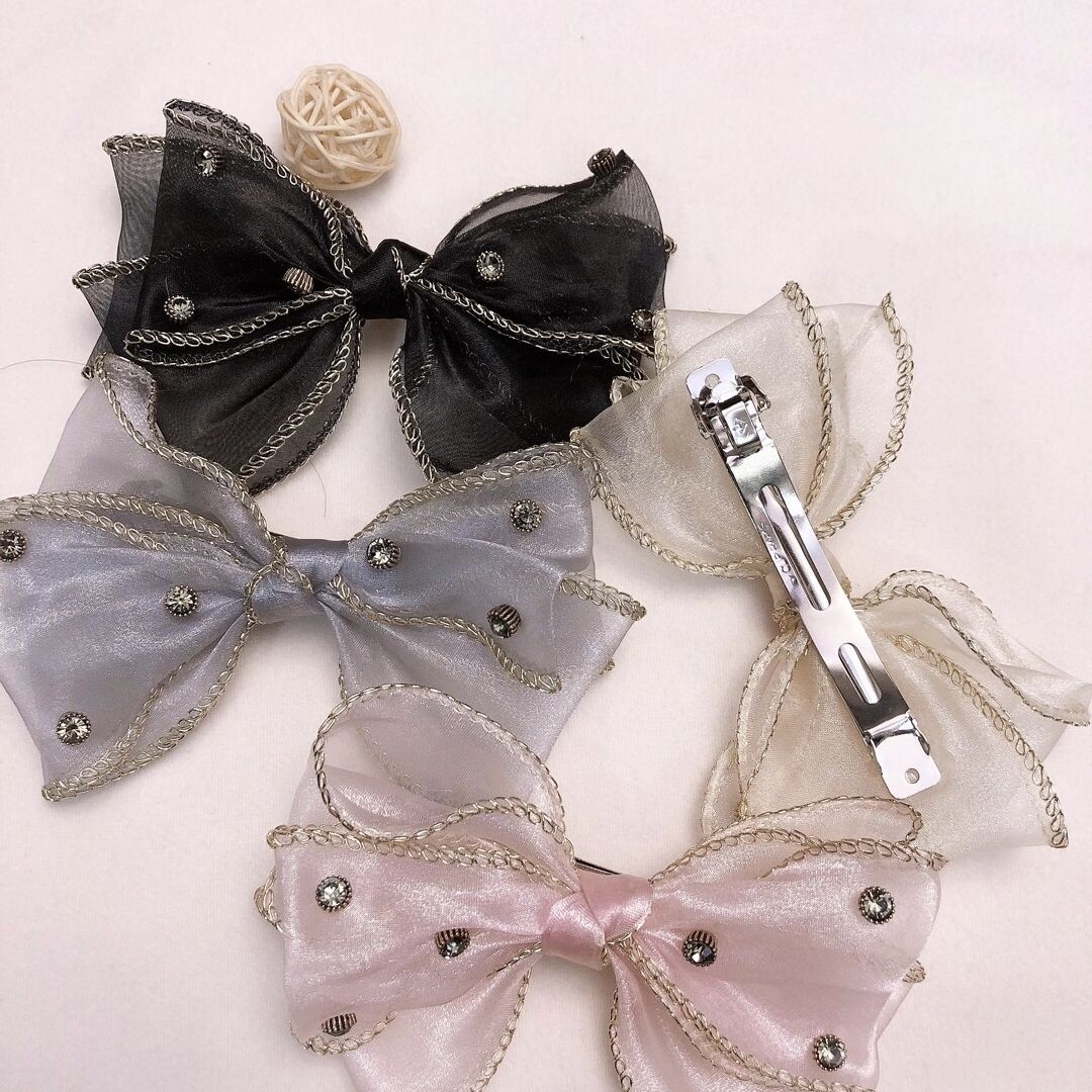 韩式超仙网红蕾丝蝴蝶结发夹2021头饰布类发饰合金水晶时尚弹簧夹