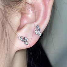 钛钢蝴蝶耳钉耳洞螺丝锆石耳骨钉ins耳环小众高级耳饰