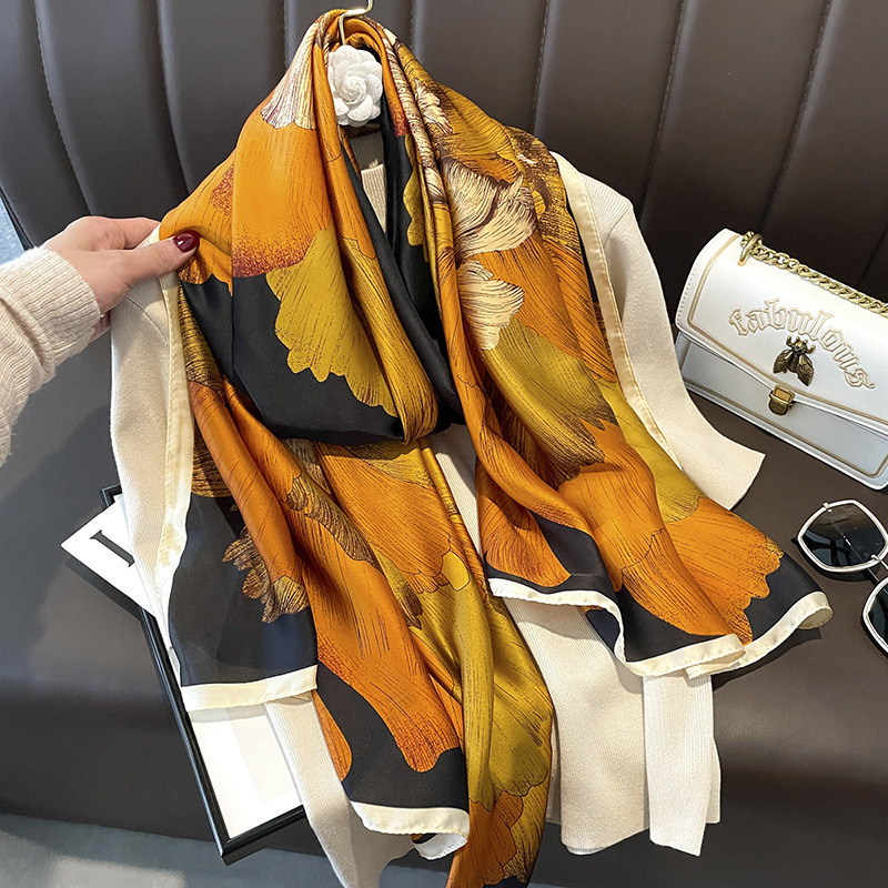 Spring and Summer Korean Style Silk-like Satin Thin Scarf Gauze Air Conditioning Shawl Beach Towel Sun Protection by the Sea Silk Scarf for Women Wholesale