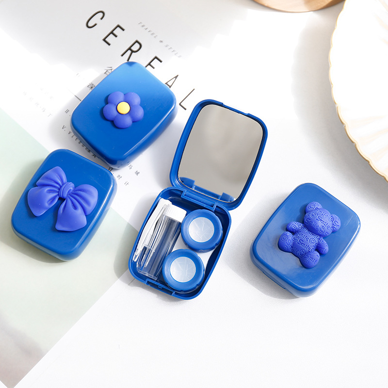 Klein Blue Contact Lens Case Cute High-Grade INS Portable Colored Contact Lenses Case Double-Joint Companion Box with Mirror