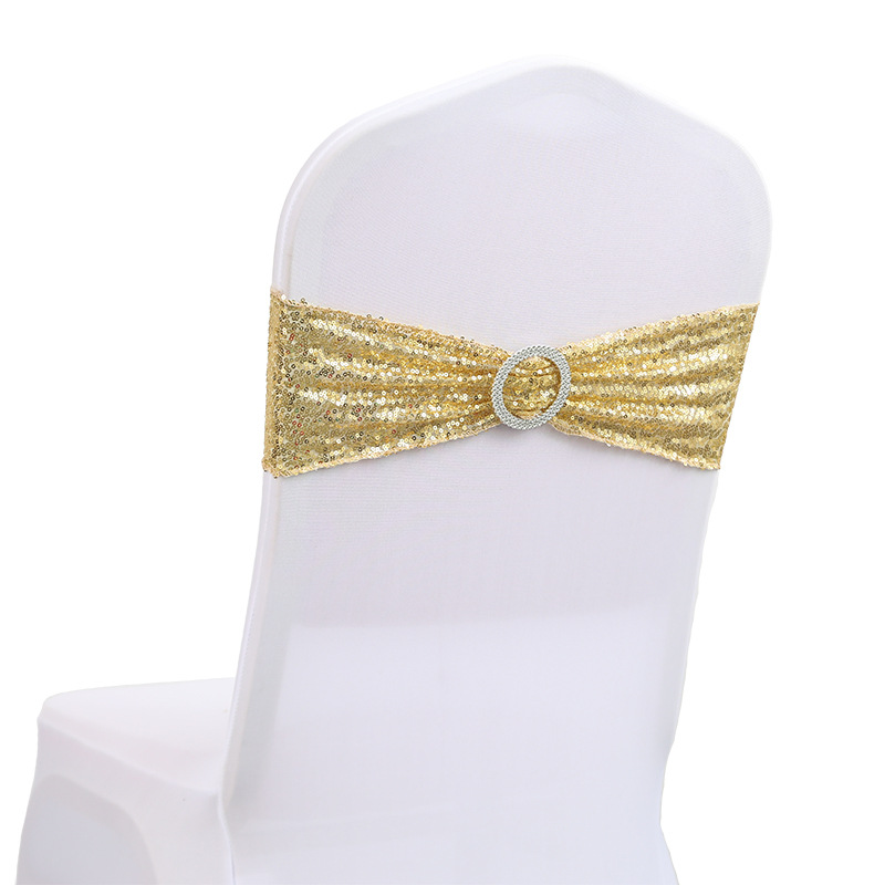 Wholesale Spot Ins Wedding Banquet Decoration Hotel Spandex Chair Cover Bow Chair Back Flowers Elastic Sequin Strap