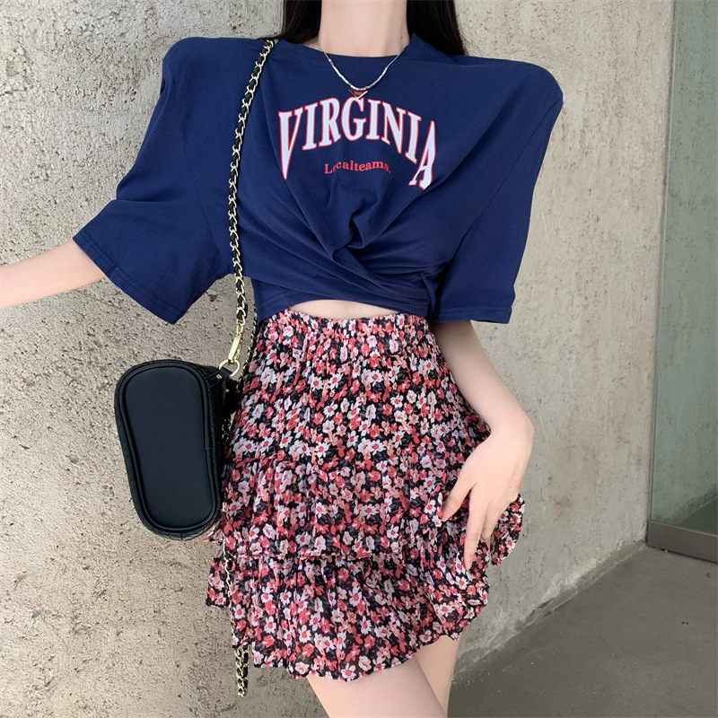 碎花雪纺半身裙女夏季复古高腰蛋糕裙辣妹a字裙显瘦遮胯短裙k1517