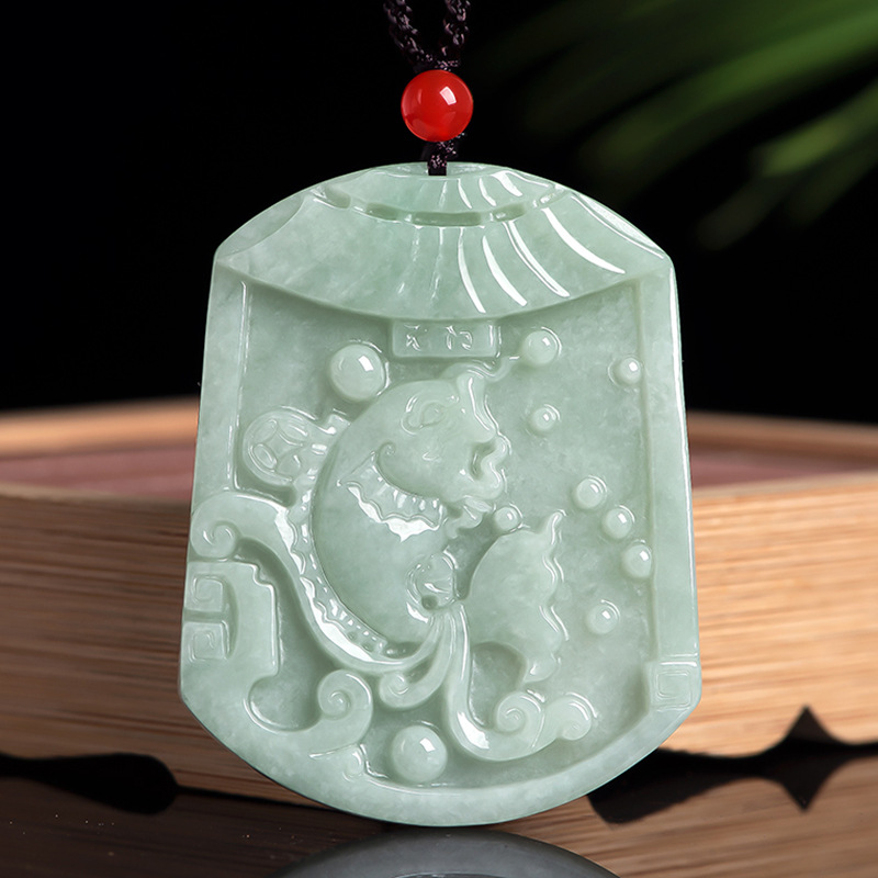 天然缅甸a货翡翠鱼吊坠鱼跃龙门冰种玉石挂件花件男女款项链玉佩