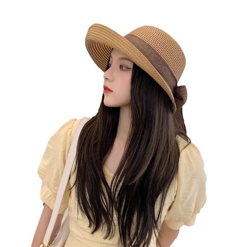 Korean Style Bowknot Big Brimmed Straw Hat Summer Women's Sun Hat Curling Beach Sun Hat Vacation Summer Hat