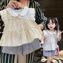 女童夏装套装2024新款宝宝洋气娃娃衫短裤两件套儿童甜美夏季衣服