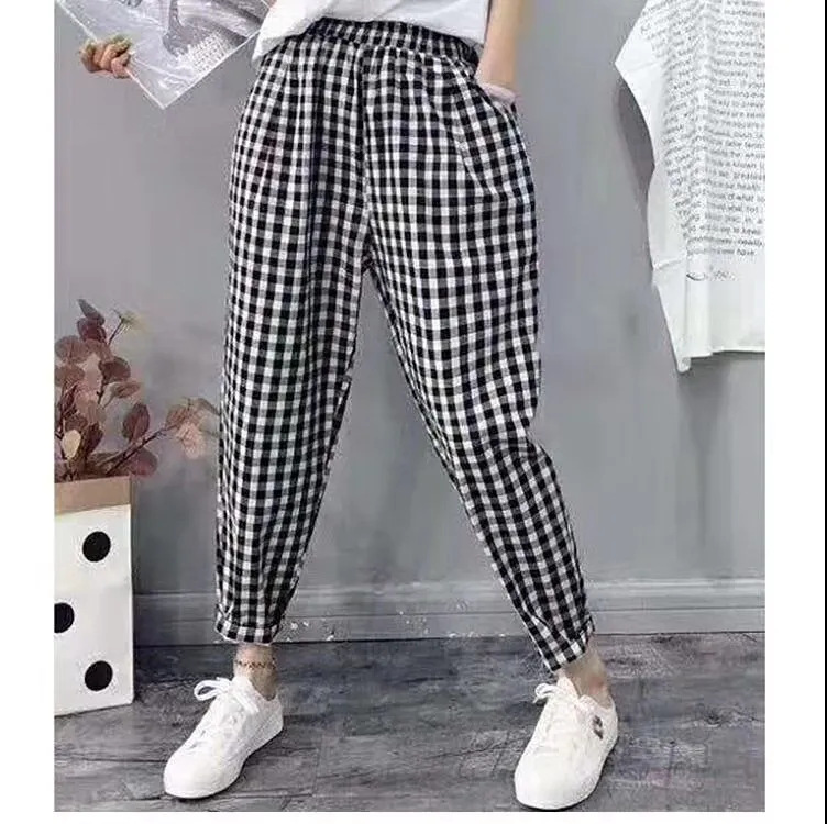 2023 New Cotton and Linen Trousers Women's Retro Harlan Cropped Pants Loose Slimming Floral Print Casual Jumpsuit plus Size Harem Pants