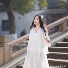 新品文艺休闲亚麻小衫 复古手工盘扣重工刺绣套头上衣女