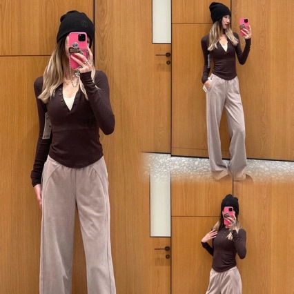 鹿家t62k62t瑜伽服 hold tight 亨利杉罗纹长袖修身半开领口t恤