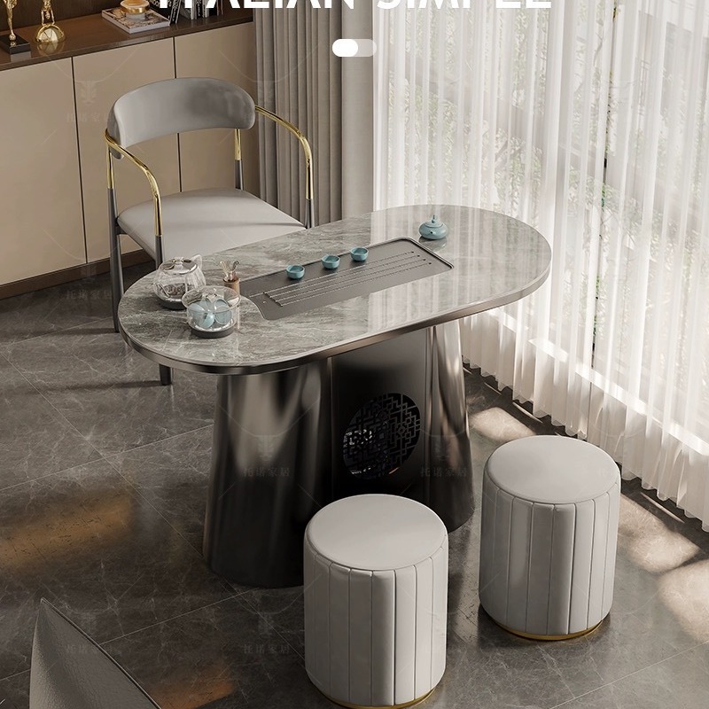 现代简约不锈钢茶台小户型阳台岩板泡茶台组合茶桌简约客厅家用