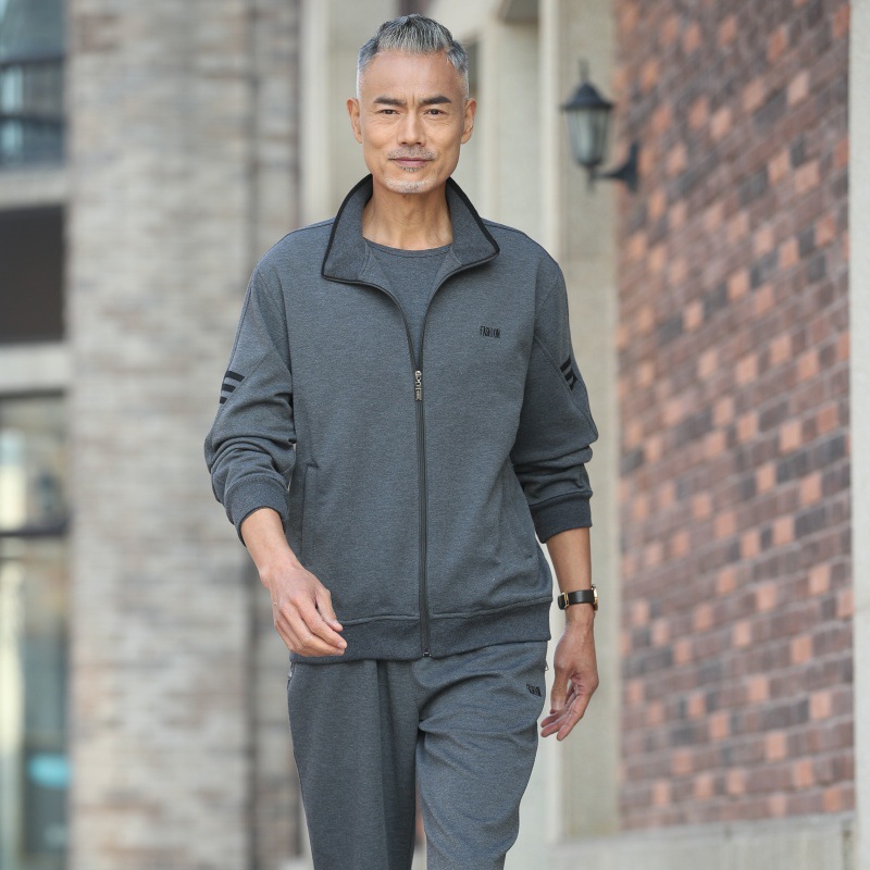 中老年运动套装男春秋爸爸运动套装中年男士秋装晨跑运动服三件套