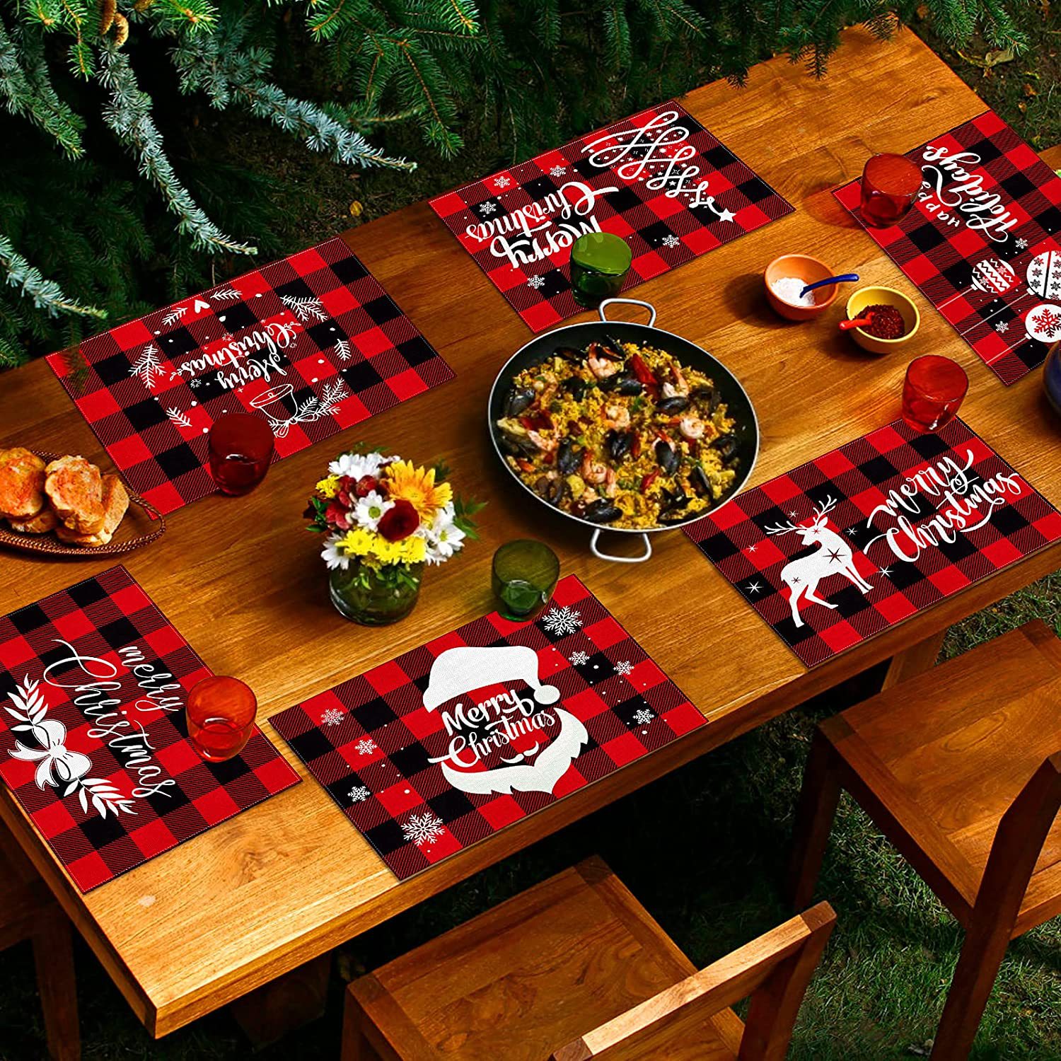 Christmas Placemat Nordic Style English Letter Napkin Western Restaurant Tablecloth Single Layer Linen Heat Proof Mat Dining Table Cushion