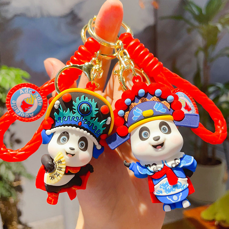 creative cute national fashion panda keychain cartoon drama national style panda pvc figurine pendant small gift wholesale