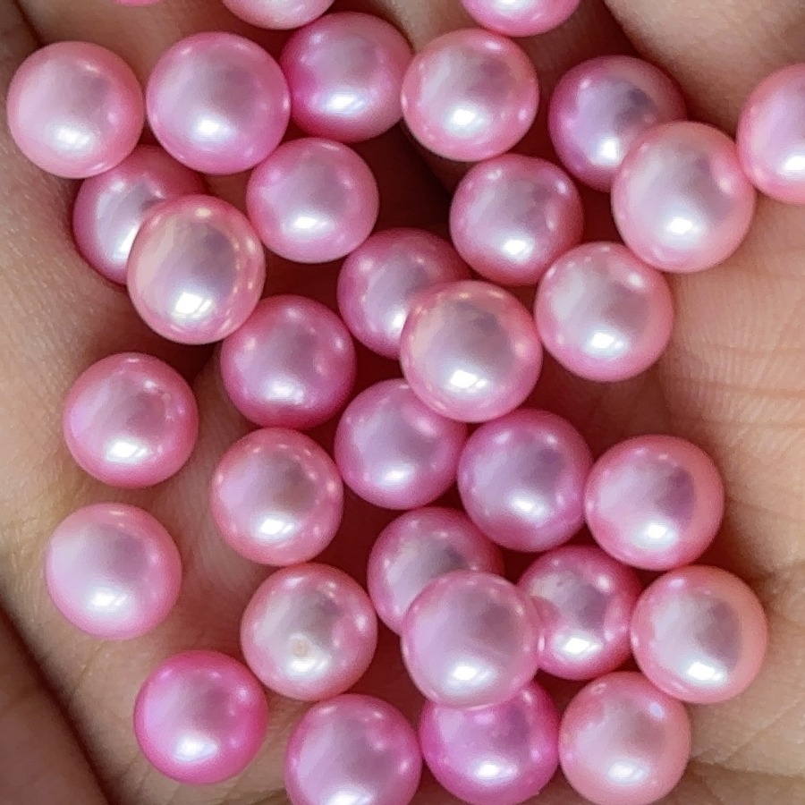 7-8淡水珍珠裸珠优化珠粉色近正圆批发销售统货近圆散珠颗粒可diy