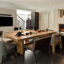 BS现代全实木餐桌简约家用松木大板桌客厅泡茶茶台茶桌沙发椅
