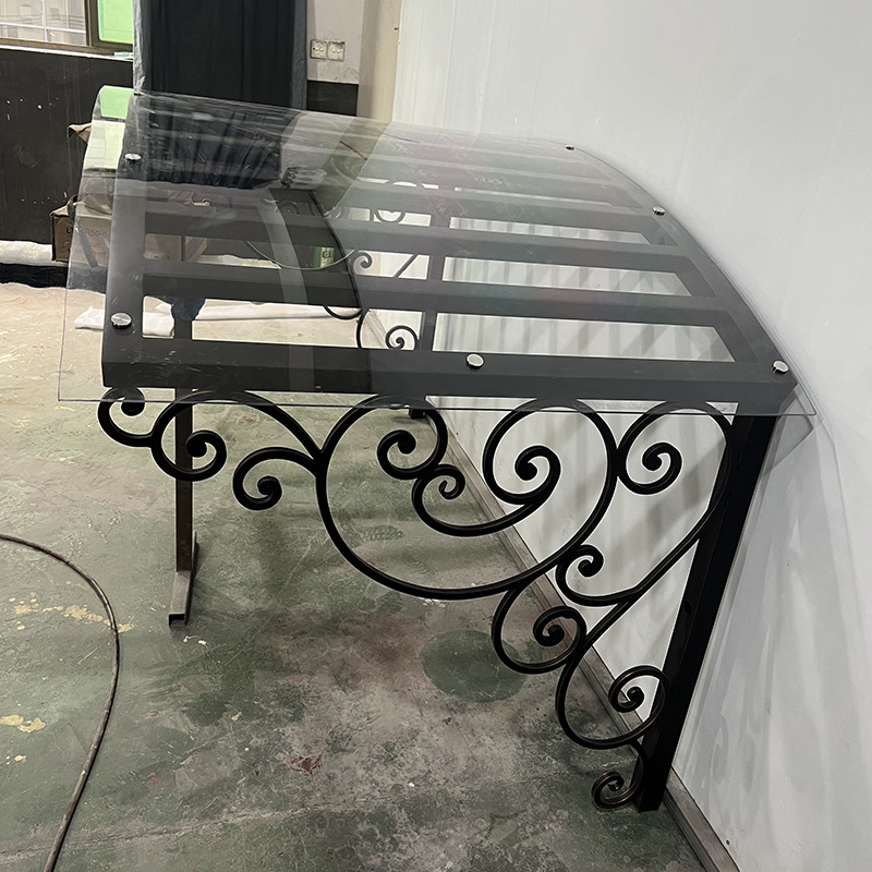 创意新款欧式复古别墅入户遮雨棚多功能铁艺锻造玻璃阳棚雨棚