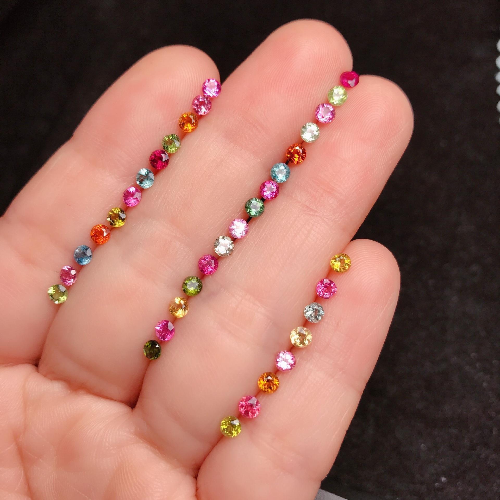 天然碧玺diy手链项链戒面耳钉饰品镶嵌彩色碧玺3mm小圆形刻面裸石