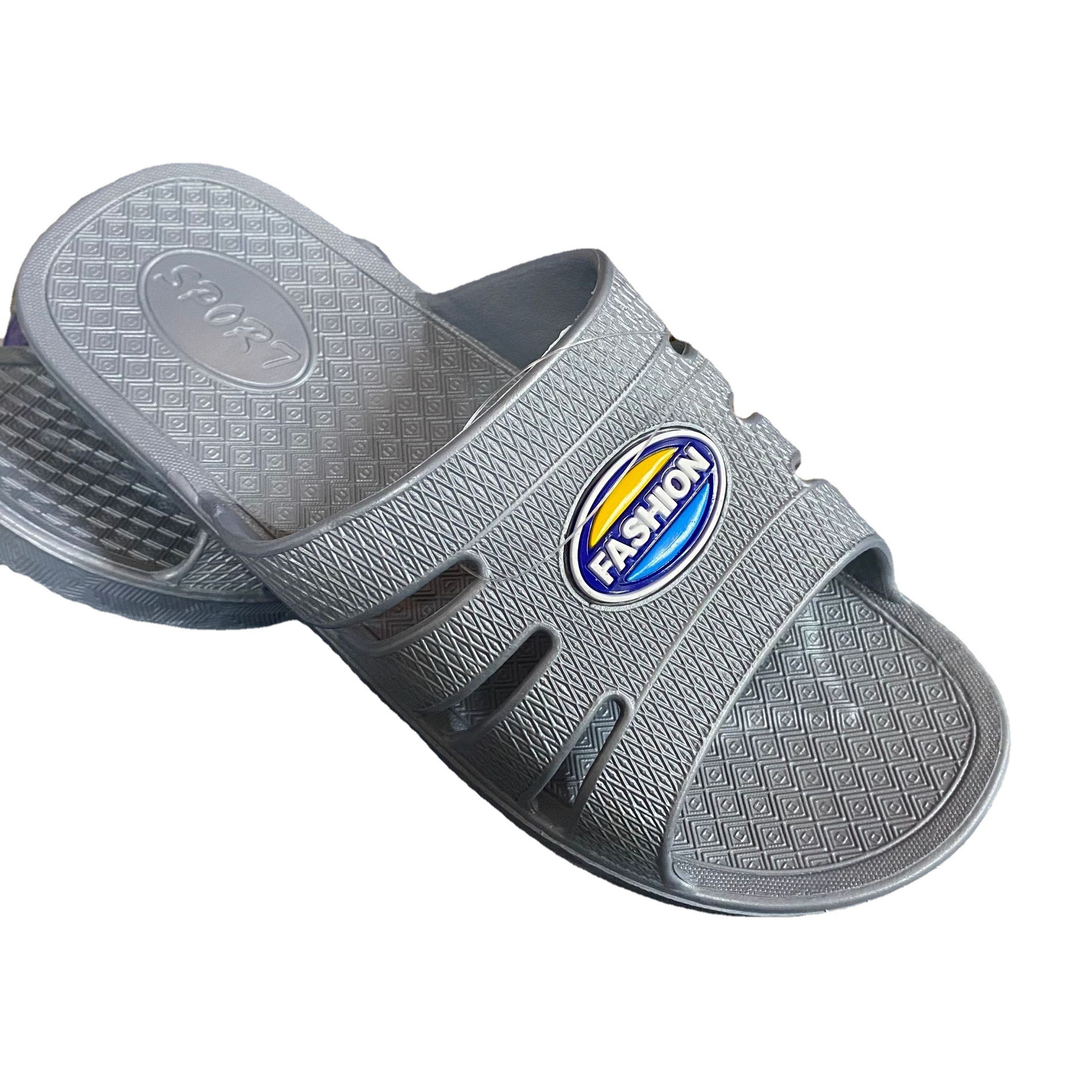 球面字母印花鞋面 柔软吹气塑料胶拖鞋 中年男士爸爸日常休闲拖鞋