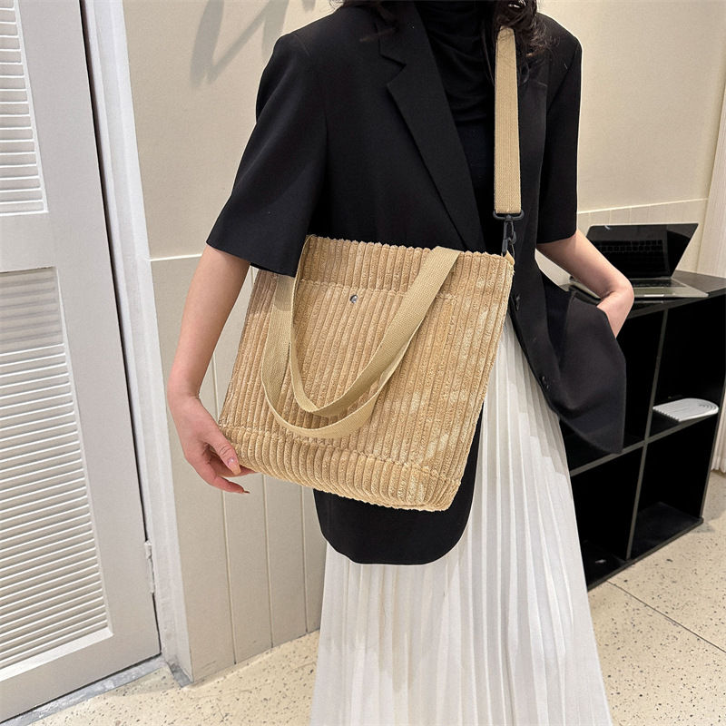 Factory Direct Sales Large Capacity Corduroy Tote Bag Women's 2023 Summer Popular Leisure Plaid Shoulder Messenger Bag