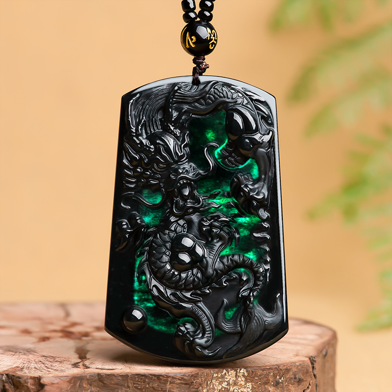 天然墨翠a货翡翠玉石龙牌生肖龙吊坠挂件男士项链女款玉坠饰品