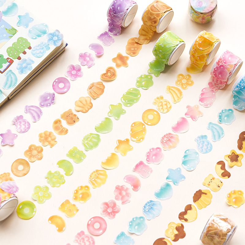 寄语 果味工坊拼贴胶带 清新果冻软糖手帐diy和纸装饰贴100枚 8款