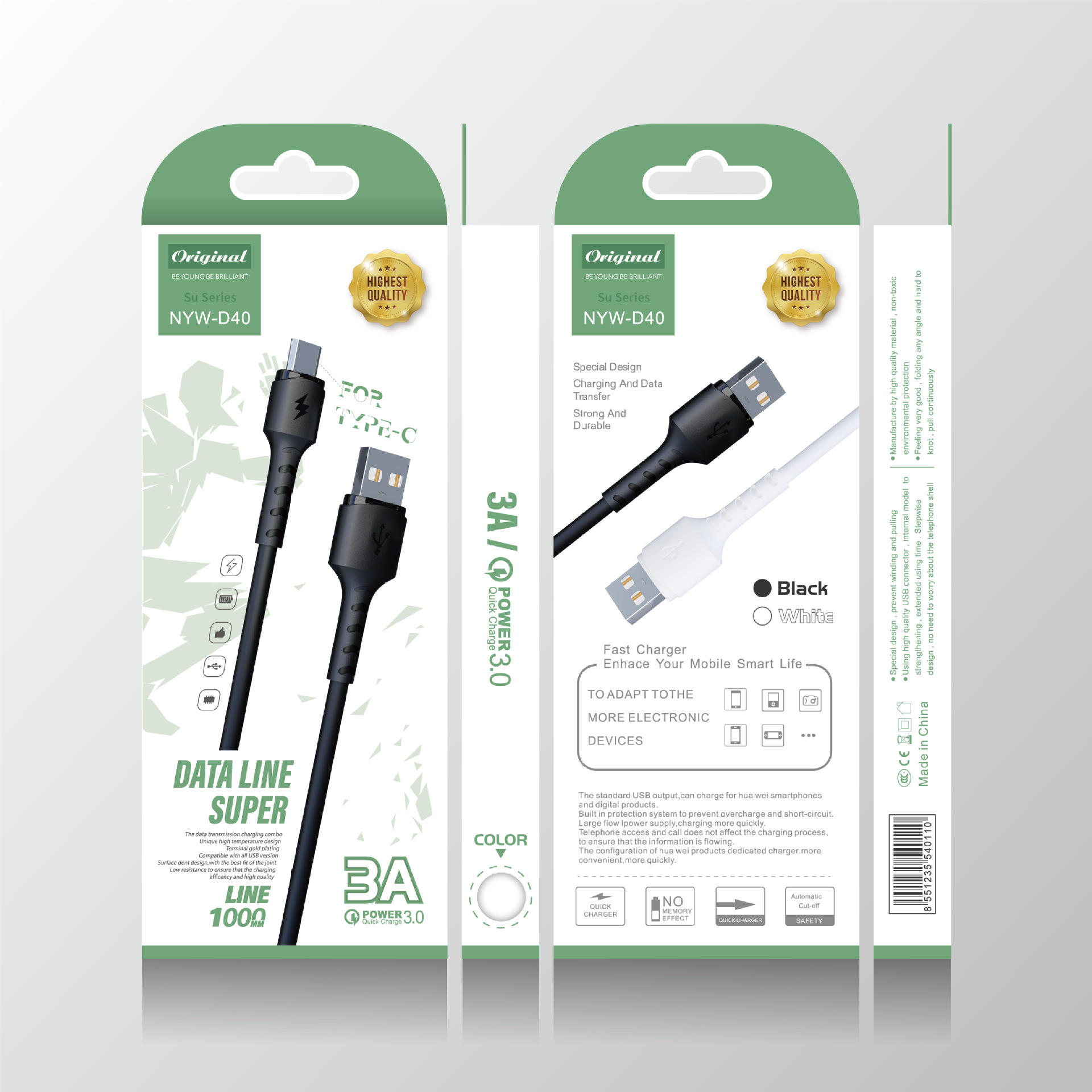 LDO Series D40 New PVC Fast Charge Data Cable Support I5 Android TC Smart Phone Qc3.0 Fast Charging Function