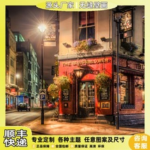 欧式建筑复古怀旧咖啡馆西餐厅奶茶店背景墙纸3D小镇街景壁纸壁画