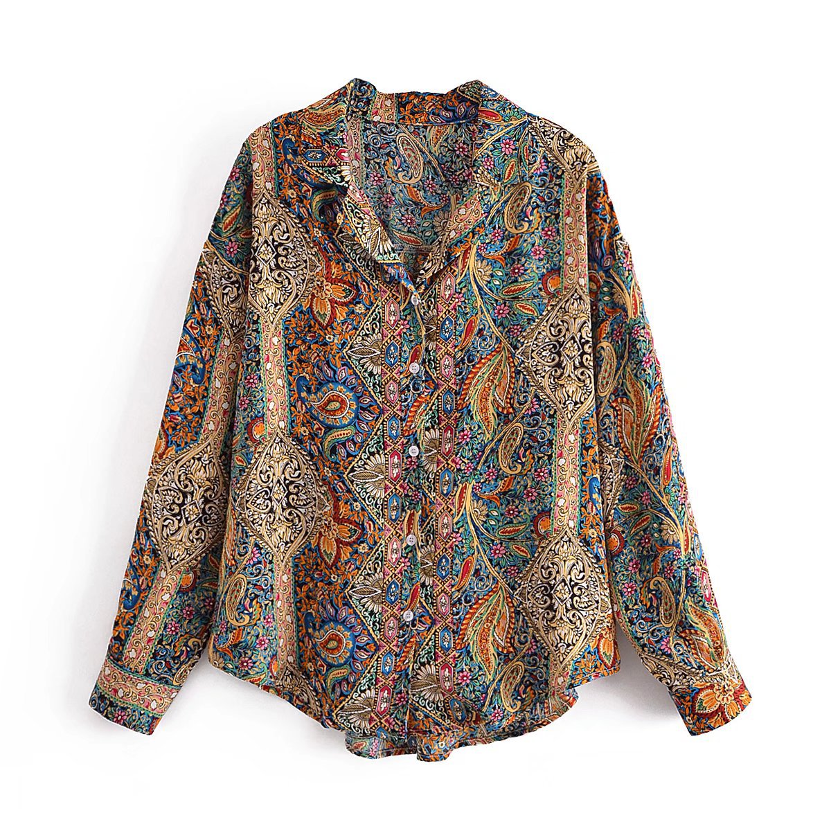 宽松冷淡风巴西领翻领长袖复古天si衬衫女2020亚马逊速卖通wish爆款